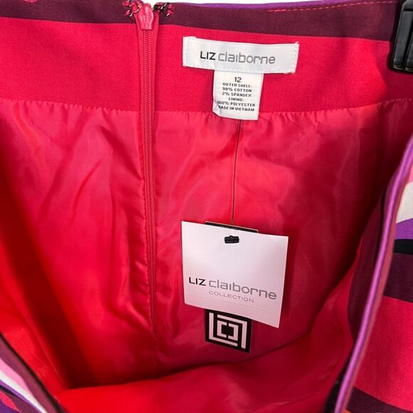Liz Claiborne Women's Pencil Skirt Beach Rose Purple Pink White Stripe Sz 12 NWT - Picture 2 of 10